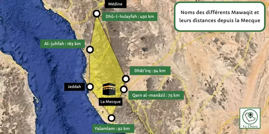 Carte géographique miqat Omra